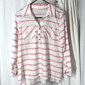 Soft Surroundings PS P S Pink White Striped Linen Look Tunic Top Opposite Stripe